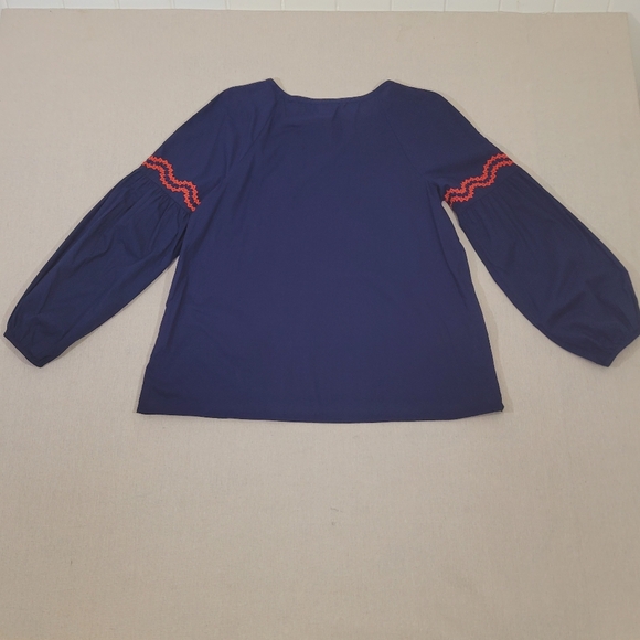 Crown & Ivy Women's Small Navy Blue Embroidered Red Paisley Peasant Blouse Boho - Picture 4 of 11